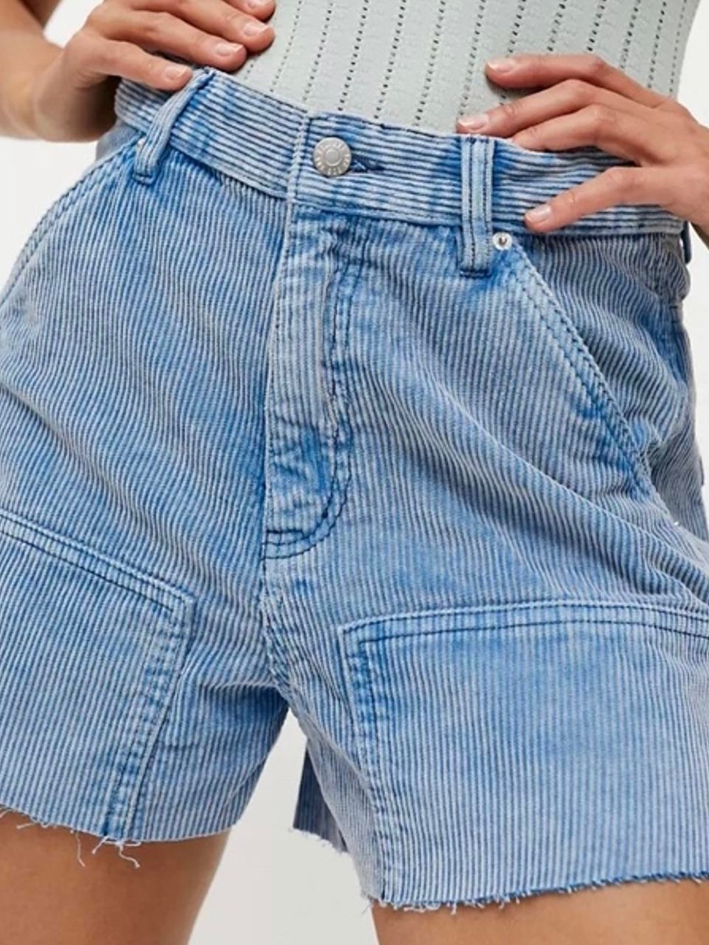 BDG Light Blue Pinstripe High-Rise Denim Shorts| Corduroy| Urban Outfitters